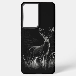 Coque Samsung Galaxy Le cerf majestueux en pleine nature - Art noir et