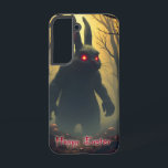 Coque Samsung Galaxy Le lapin de Pâques Éffrayant dans la forêt ombragé<br><div class="desc">Un gigantesque lapin de Pâques aux yeux rouges brillants apparaît dans une scène forestière sombre, rayonnant une présence menaçante. Les branches dénudées et enchevêtrées des arbres et la lumière diffuse et jaunâtre créent une atmosphère étrange. Les oeufs de Pâques sont éparpillés sur le sol, leurs motifs colorés formant un étrange...</div>