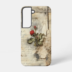 Coque Samsung Galaxy Lettre d'amour sur parchemin vintage avec fleurs (