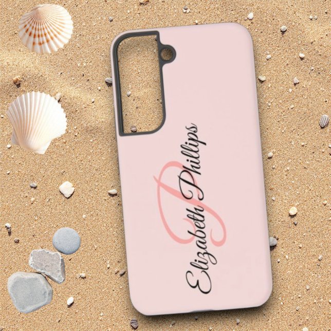 Coque Samsung Galaxy Lettre de monogramme rose brumeuse de fille chic (Samsung phone case with template monogram and name )