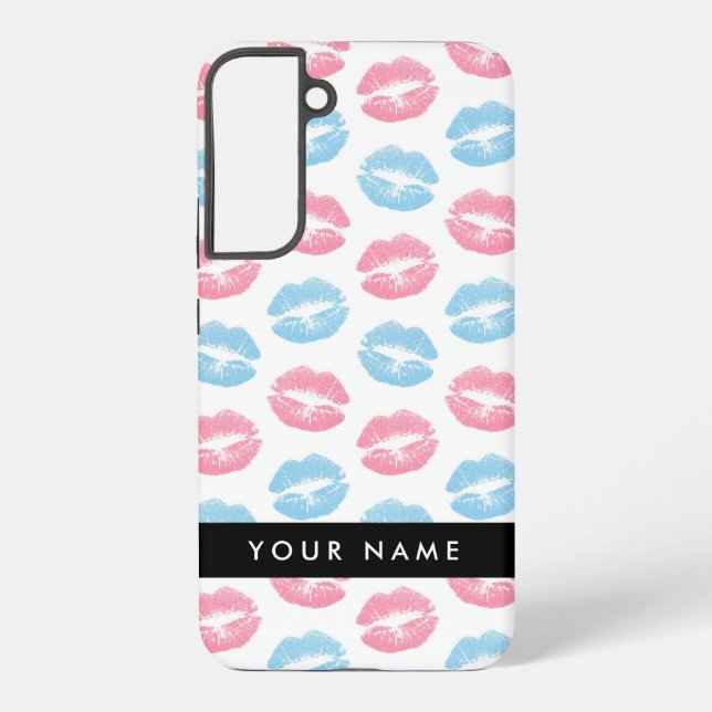 Coque Samsung Galaxy Lèvres Roses, Lèvres Bleues, Baiser, Votre Nom, Pe (Verso)