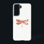 Coque Samsung Galaxy libellule de fleurs avec sakura de bijoux<br><div class="desc">Artiquement dessiné,  or,  libellule bijouée de rouge et ailes décorées de rouge,  fleurissant,  cerise japonaise bijouée sur arrière - plan blanc. La libellule d'or.</div>