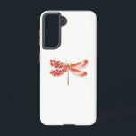 Coque Samsung Galaxy libellule de fleurs avec sakura de bijoux<br><div class="desc">Artiquement dessiné,  or,  libellule bijouée de rouge et ailes décorées de rouge,  fleurissant,  cerise japonaise bijouée sur arrière - plan blanc. La libellule d'or.</div>