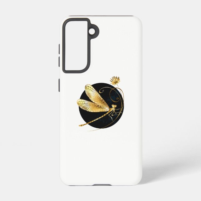 Coque Samsung Galaxy libellule d'or en cercle noir (Verso)