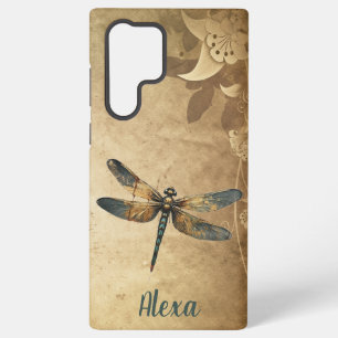 Coque Samsung Galaxy Libellule Vintage avec Nom/Monogramme Personnalisé