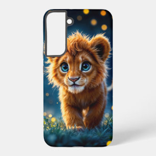 Coque Samsung Galaxy Lion aux yeux bleus enchanté dans lueur de luciole