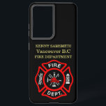 Coque Samsung Galaxy Logo du service d'incendie Badge noir et rouge<br><div class="desc">Logo du service d'incendie Badge noir et rouge avec axe de feu et échelle. Idéal pour les pompiers et les premiers répondants. Personnalisez avec votre nom et votre département ville natale et plus.monogramme</div>