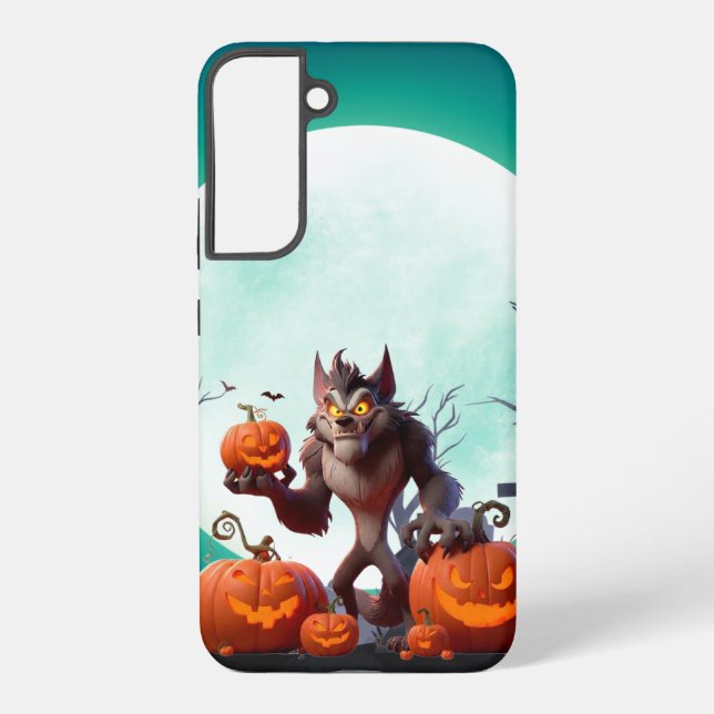 Coque Samsung Galaxy loup-garou et citrouilles d'Halloween (Verso)