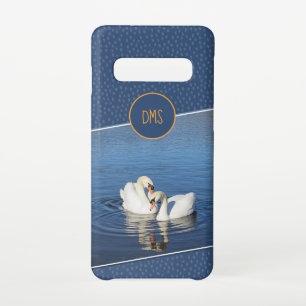 Coque Samsung Galaxy S10 Love Swans Blue Monogram Téléphone Case