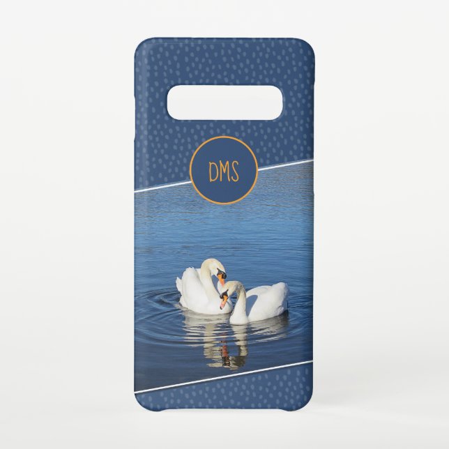 Coque Samsung Galaxy Love Swans Blue Monogram Téléphone Case (Dos)