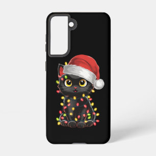 Coque Samsung Galaxy Lumières de sapin de Noël chat noir drôle de chato