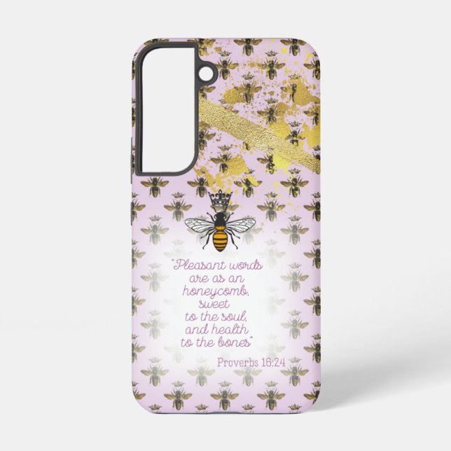 Coque Samsung Galaxy Luxury Pastel Mauve Gold Bee Grid Bible Queen Bee (Verso)