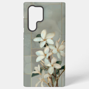 Coque Samsung Galaxy Magnolia blanche Floral Ligne dorée Marbre