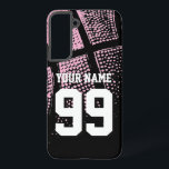 Coque Samsung Galaxy Maillot de basket vintage rose numéro personnalisé<br><div class="desc">Étui Samsung Galaxy personnalisé avec numéro de maillot de basket. Housse de téléphone personnalisée avec design de basket-ball rose athlétique. Couleur de fond personnalisable derrière la photo vintage. Personnalisez avec le nom de l'équipe de lycée, monogramme, citation drôle, slogan, etc. Idée de cadeau d'anniversaire mignon pour les garçons et les...</div>