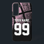 Coque Samsung Galaxy Maillot de basket vintage rose numéro personnalisé<br><div class="desc">Étui Samsung Galaxy personnalisé avec numéro de maillot de basket. Housse de téléphone personnalisée avec design de basket-ball rose athlétique. Couleur de fond personnalisable derrière la photo vintage. Personnalisez avec le nom de l'équipe de lycée, monogramme, citation drôle, slogan, etc. Idée de cadeau d'anniversaire mignon pour les garçons et les...</div>