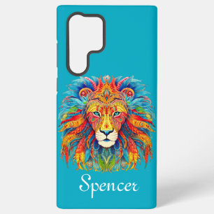 Coque Samsung Galaxy Majestueux Lion Tribal avec Nom Personnalisé