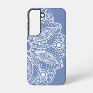 Coque Samsung Galaxy Mandala blanc exotique sur Arrière - plan bleu