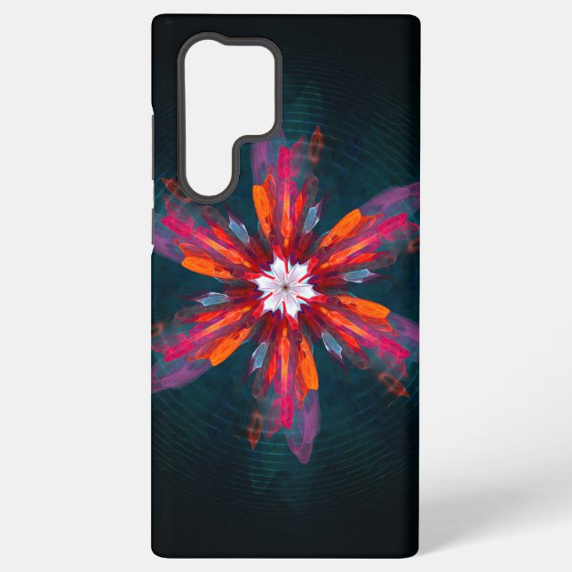 Coque Samsung Galaxy Mandala floral Fleurs Orange Rouge Bleu Abstrait (Verso)