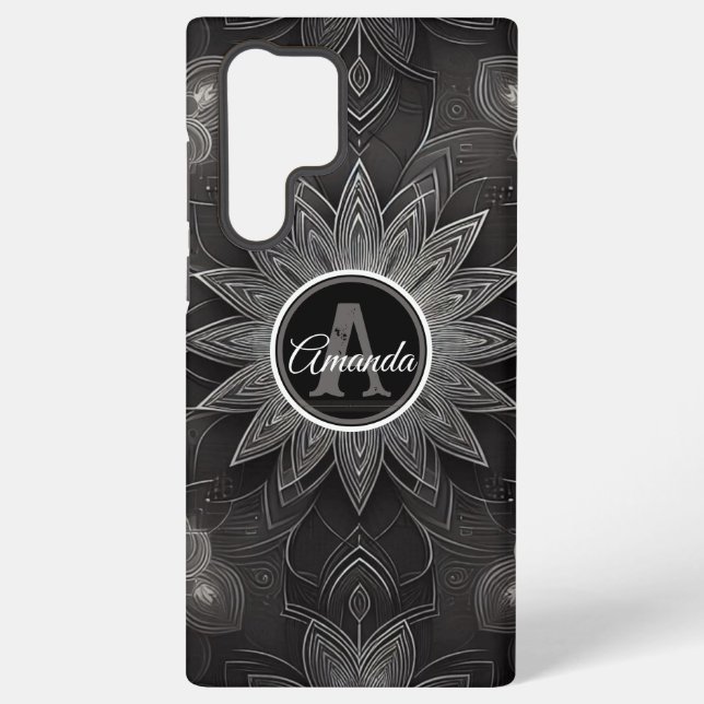 Coque Samsung Galaxy Mandala floral noir et blanc complexe (Verso)