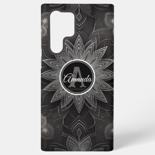Coque Samsung Galaxy Mandala floral noir et blanc complexe monogramme