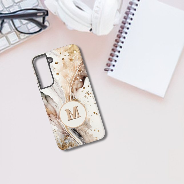 Coque Samsung Galaxy Marbre Brun Or Monogram Luxe Design Abstrait (Créateur téléchargé)