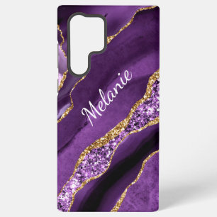 Coque Samsung Galaxy Marbre Paillettes Or Violet Personnalisé Votre Nom