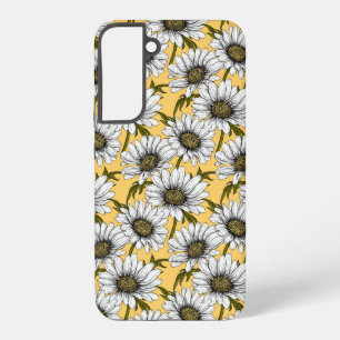 Coque Samsung Galaxy Marguerites blanches, fleurs sauvages sur fond jau