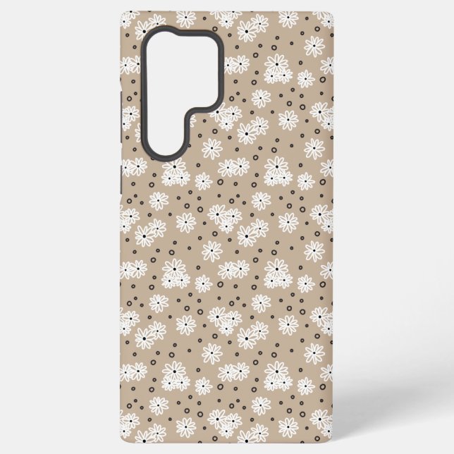 Coque Samsung Galaxy Marguerites et points - Taupe, noir et blanc (Verso)