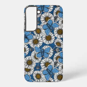 Coque Samsung Galaxy Marguerites, fleurs sauvages blanches et papillons