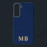 Coque Samsung Galaxy Marine et Or | Monogramme initial moderne minimal<br><div class="desc">Ce design élégant de boîtier téléphonique présente un design moderne simple en bleu marine et or. Faites l'un d'un étui téléphonique simple avec des initiales et un nom personnalisés. Ce sera un cadeau unique et cool pour quelqu'un de spécial ou vous-même. Si vous souhaitez modifier les polices ou la position,...</div>