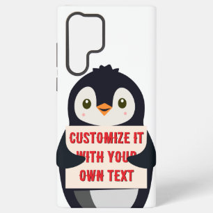 Coque Samsung Galaxy Mascotte manchot tenant un panneau pour un texte p