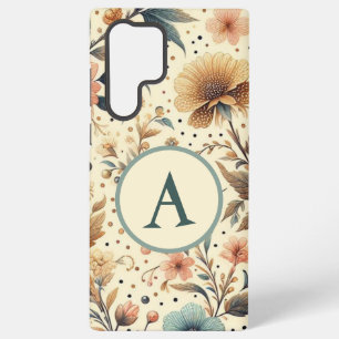 Coque Samsung Galaxy Médaille de fleurs vintages : initiale personnalis