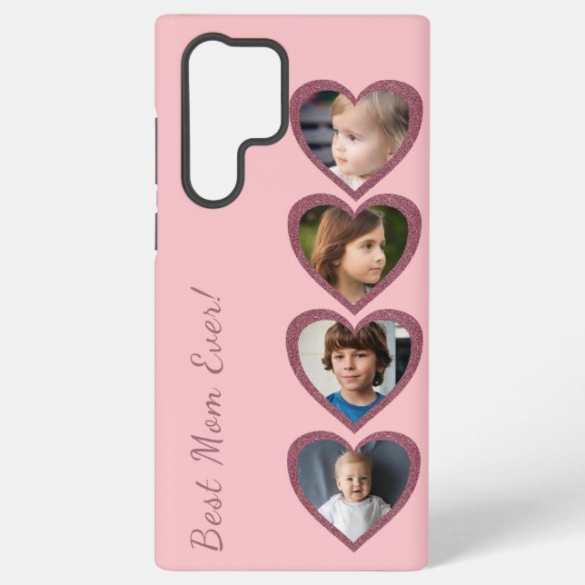 Coque Samsung Galaxy Meilleure maman Coeurs roses Enfants Quatre Photo  (Verso)