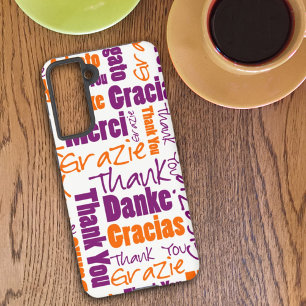 Coque Samsung Galaxy Merci de typographie multilingue violet orange