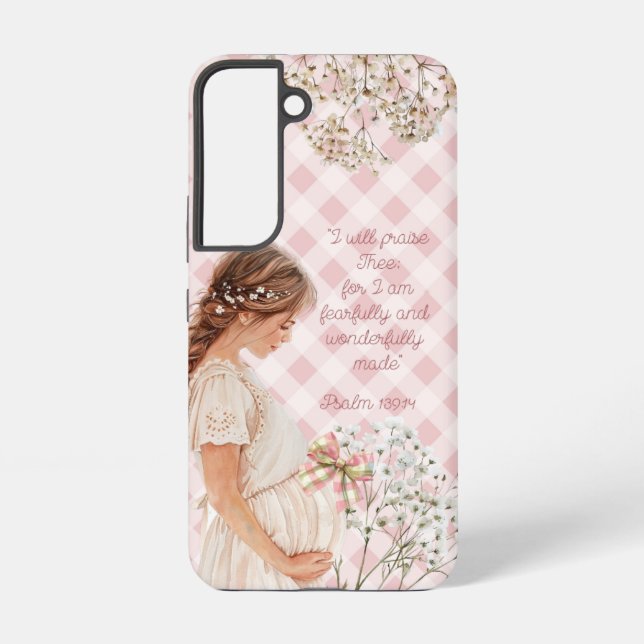 Coque Samsung Galaxy Mère enceinte religieuse mignonne à carreaux et à  (Verso)