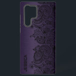 Coque Samsung Galaxy Métallurgique Violet Avec Dentelle De Paisley Noir<br><div class="desc">Image d'un arrière - plan métallique violet avec un accent cachemire floral noir.</div>