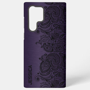 Coque Samsung Galaxy Métallurgique Violet Avec Dentelle De Paisley Noir