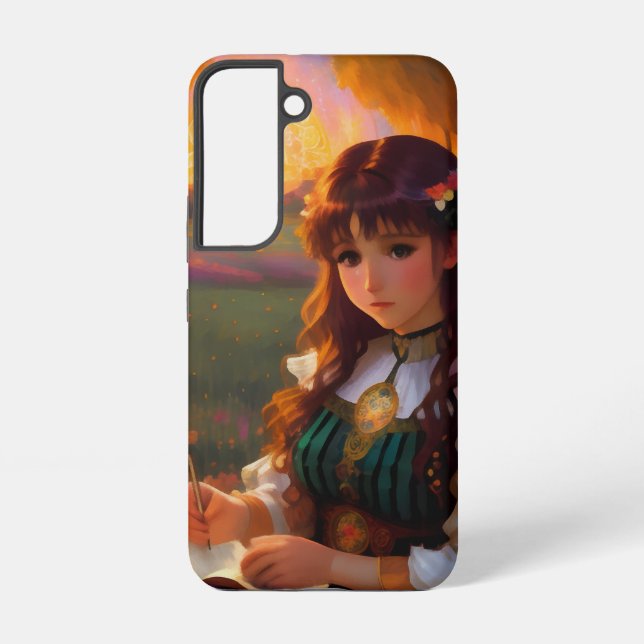 Coque Samsung Galaxy Mignonne Sad Anime Style Femme dans le pré au couc (Verso)