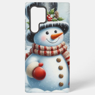 Coque Samsung Galaxy Mignonne, Vintage/Whimsical bonhomme de neige de N