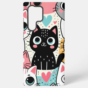 Coque Samsung Galaxy Mignons visages de chat Kawaii et cœurs fantaisist