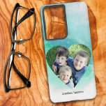 Coque Samsung Galaxy Modèle d'aquarelle verte de forme cardiaque person<br><div class="desc">Cette conception comporte une photo d'espace réservé des enfants en forme de coeur que VOUS REMPLACEZ avec votre photo préférée de membres de la famille ou d'un(des) animal(s) de compagnie(s). Il faudra peut-être essayer plusieurs photos avant de s'adapter au décor en forme de coeur. Une photo carré ou une photo...</div>