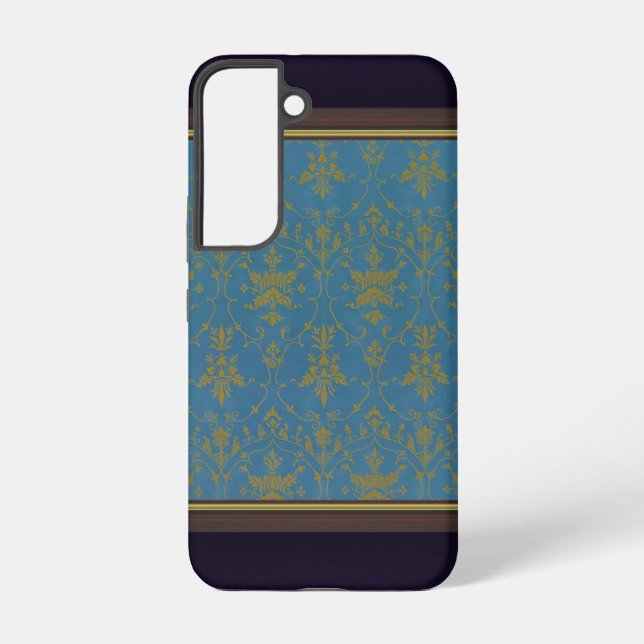 Coque Samsung Galaxy Modèle Floral Bleu Et Or (Verso)