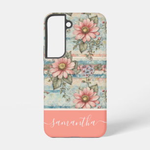 Coque Samsung Galaxy Modèle Floral Vintage Classé Peach Nom personnalis