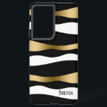 Coque Samsung Galaxy Modèle Zèbre moderne noir blanc et or<br><div class="desc">Les rayures de zèbre stylisées abstraites de noir blanc et or moderne.</div>
