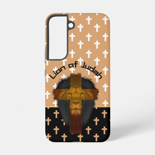 Coque Samsung Galaxy Modern Beige Black White Crosses Lion of Judah (Verso)