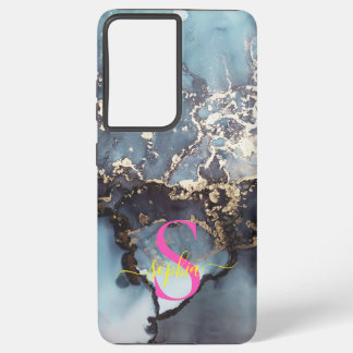 Coque Samsung Galaxy modern black and white marble monogram