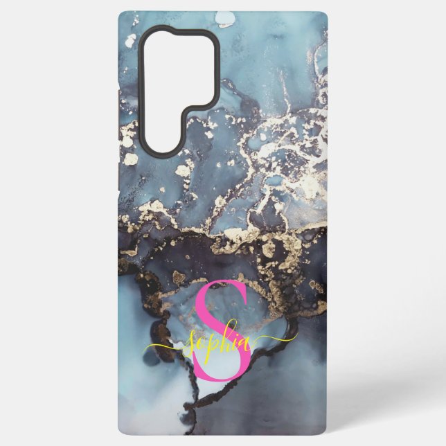 Coque Samsung Galaxy modern black and white marble monogram (Verso)