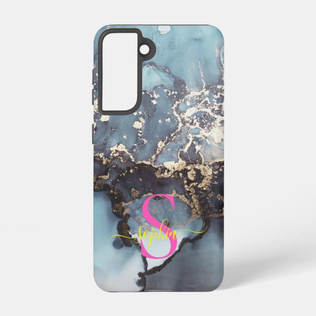 Coque Samsung Galaxy modern black and white marble monogram (Verso)