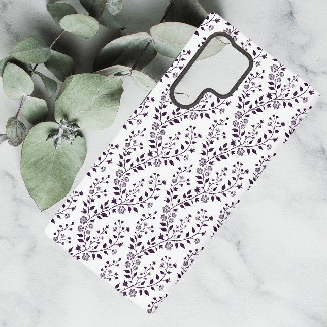 Coque Samsung Galaxy Modern Boho Floral Pattern Plum White (Créateur téléchargé)
