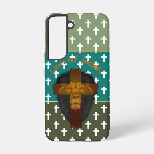 Coque Samsung Galaxy Modern Olive Turquoise Green Cross Lion of Judah (Verso)